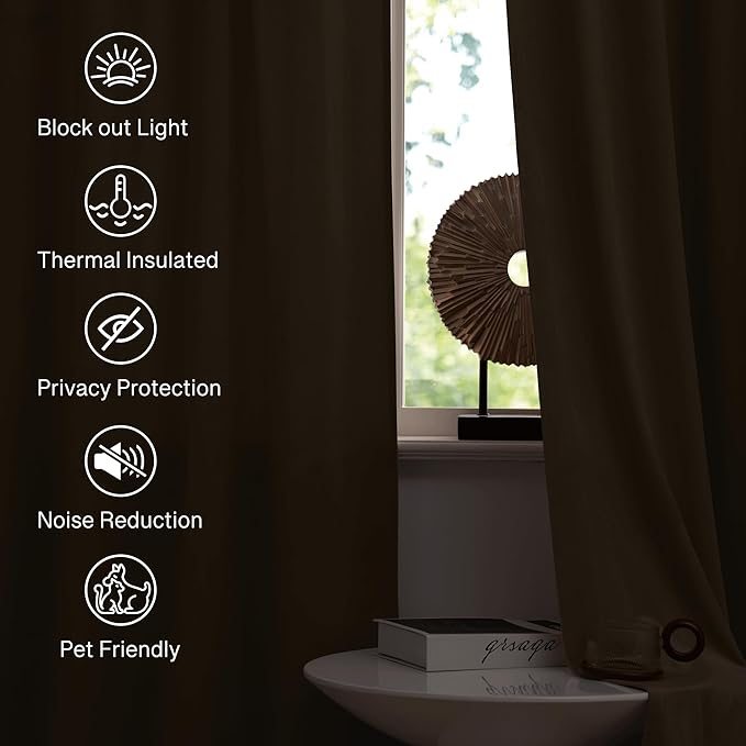 StangH Camel Beige Velvet Curtains 90 inches Long Heavy Thick Privacy Room Dividers Thermal Insulated Light Blocking Window Drapes for Dining Living Room, W62 x L90, 2 Panels