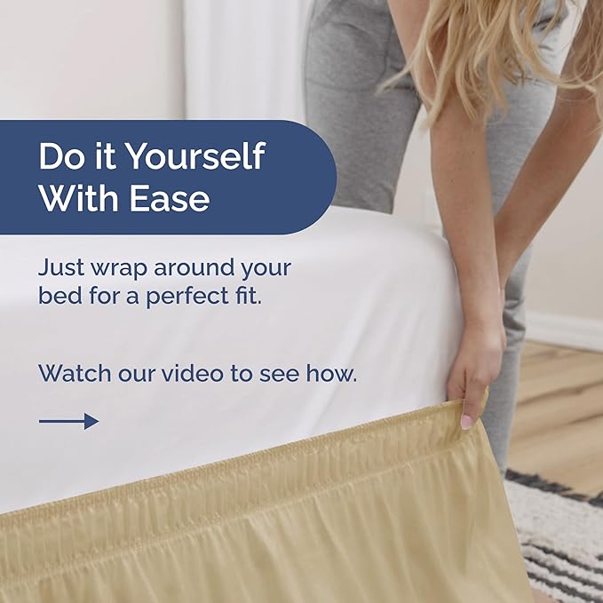 Wrap Around Dust Ruffle Bed Skirt - Beige - for King Size Beds with 12 Inch Drop - Easy Fit Elastic Strap - Adjustable Pleated Bedskirt w/Brushed Fabric - Wrinkle Free - for Women, Men, Kids & Teens