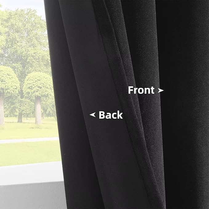 Joydeco Black Velvet Curtains 120 inch Length 2 Panels, Luxury Blackout Rod Pocket Thermal Insulated Window Curtains, Super Soft Room Darkening Drapes for Living Dining Room Bedroom,W62 x L120 inches