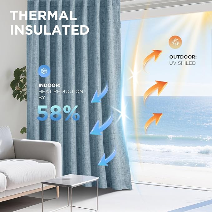 Joydeco Blackout Curtains for Bedroom - 84 Inch Long 100% Light Blocking 2 Panels Sky Blue Drapes, Thermal Insulated Room Darkening Curtains, Linen Textured for Living Room, Rod Pocket & Back Tabs