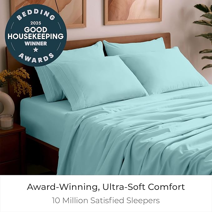 Mellanni Full Sheet Set - 6-Piece Iconic Collection Bedding, (Including 4 Pillowcases), 21-Inch Extra Deep Pocket, Easy Care, Ultra Soft, Cooling Sheets, Brushed Microfiber - Aqua