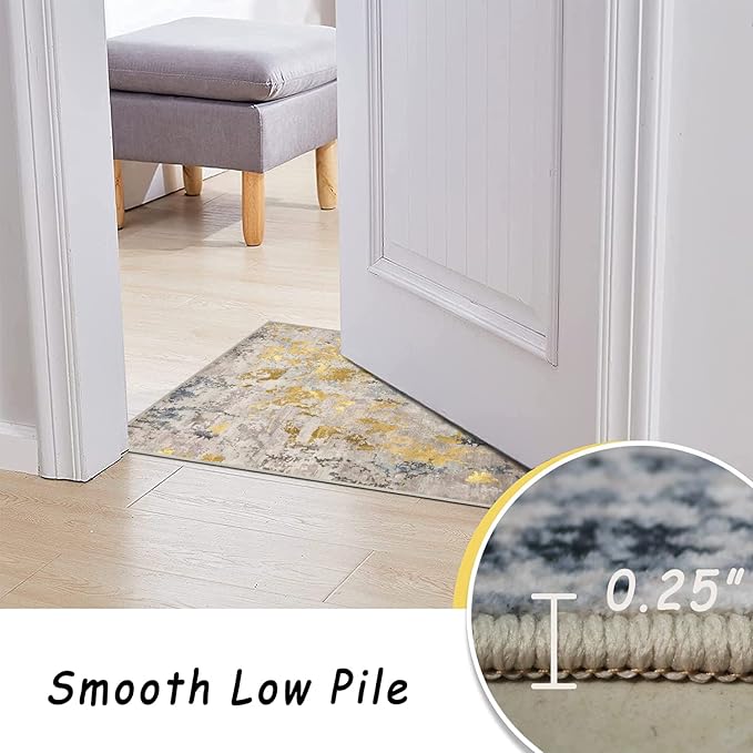 vivorug Washable Rug, Ultra Soft Area Rug 4x6, Non Slip Abstract Small Rug, Stain Resistant Rugs for Living Room Bedroom, Modern Fluffy (Grey/Mustard, 4'x6')