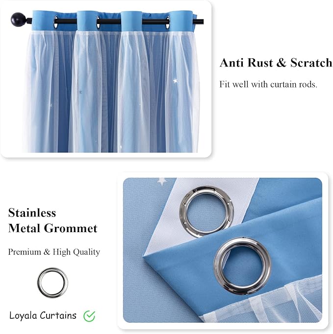 Star Curtains - Living Room & Bedroom Drapes, Blackout & Kids Curtains, 84 Inch Long, 2 Panels Set, Blue, 52 X 84 Inches