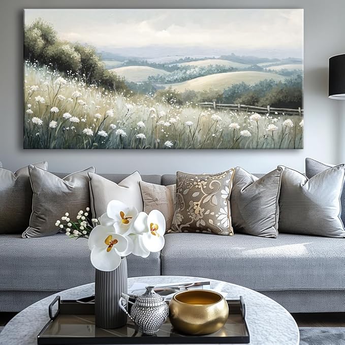 Sea of Flowers Canvas Wall Art - Modern landscape Paintings for Living Room, Bedroom Wall Decor, Framed Wall Art for Home or Office Decoration, Large wall Art 20"x40"(50CMx100CM)