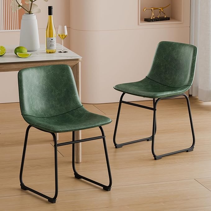 Dining Chairs Set of 6, 18 Inch Modern Armless Dining Chair with Back, Faux Leather Kitchen Dining Room Chair with Metal Legs for Home, Bistro Coffee Shops (Green)