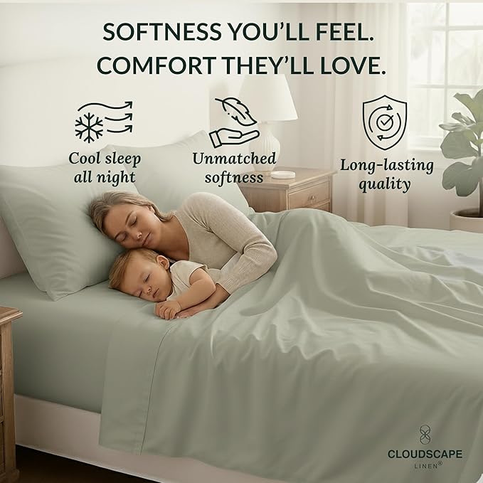 Cloud Scape Linen 100% Egyptian Cotton Sheets Full Size, 4 Pieces Luxury Bedding Set, 400 Thread Count,Hotel Quality, Silky Soft, Deep Pockets up to 17, Mineral