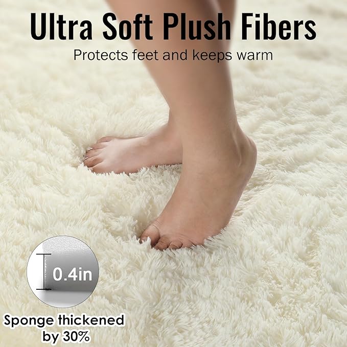 PAGISOFE Fluffy Shag Area Rugs for Bedroom Living Room, Cream White Super Soft Fuzzy Shaggy Carpets for Girls Boys Bedroom,Indoor 4x6 Bedside Rug Kids