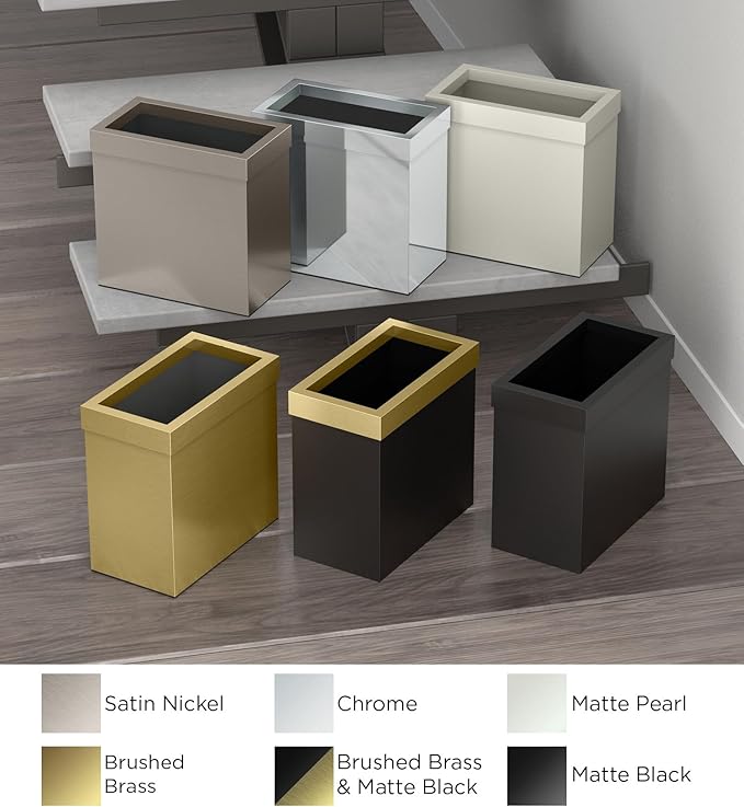 Gatco Modern Rectangle Wastebasket, Satin Nickel - Stainless Steel Trash Can with Removable Lid, Leakproof, 3 Gallon Capacity for Bathroom, Bedroom, Kitchen, or Office