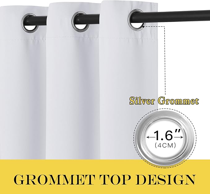 NICETOWN Room Darkening Long Curtain - (52 inches W x 108 inches, Greyish White, 1-Pack) Home Fashion Ring Top Thermal Insulated Window Treatment Drape for Nursery