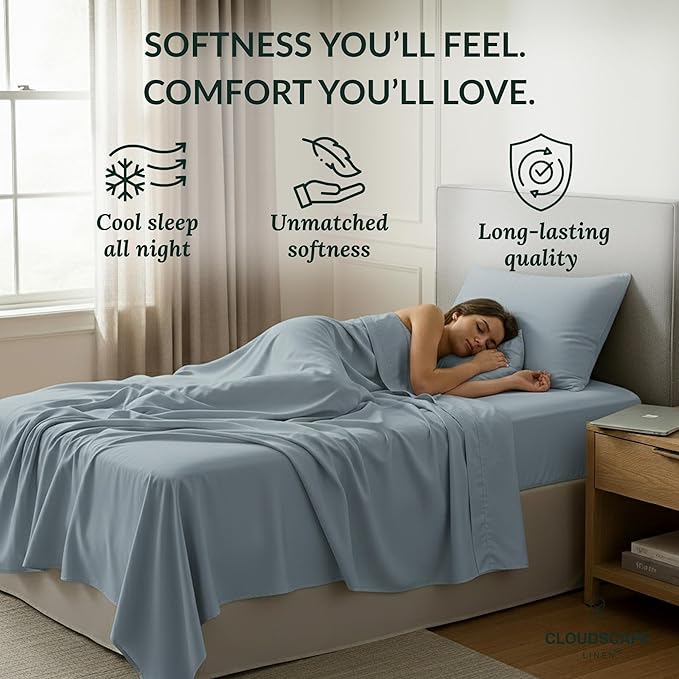 Egyptian Cotton Twin XL Size Sheets Set, 4 French Blue
