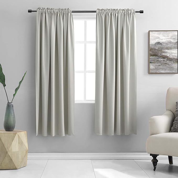 DONREN Light Grey Blackout Curtains for Bedroom -Thermal Insulated Window Treatment Rod Pocket Curtain Drapes (52 W X 72 L,Set of 2 Panels)