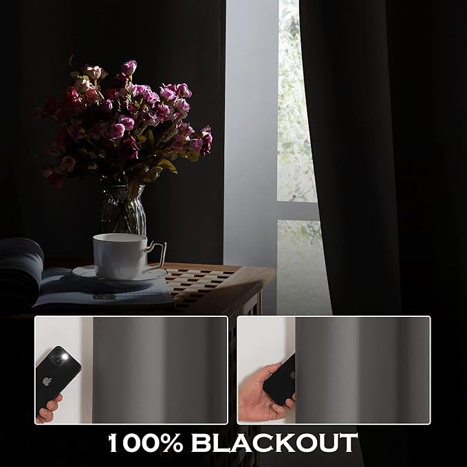 KGORGE Soundproof & Dust Particle Filtering Curtains 100% Blackout Window Cover Thermal Insulating Energy Smart Curtains for Living Room Bedroom Baby Nursery, W 52 x L 108 inches, Grey, 1 Pair