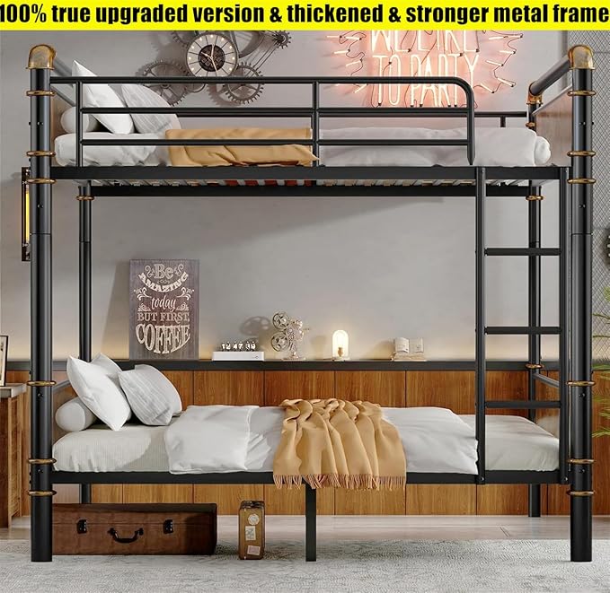 Higher Quality & Stronger Heavy Duty Metal Bunk Bed Frame Twin XL Over Twin XL Size for Adults Teens, Thickened More Stable Steel Bunkbed