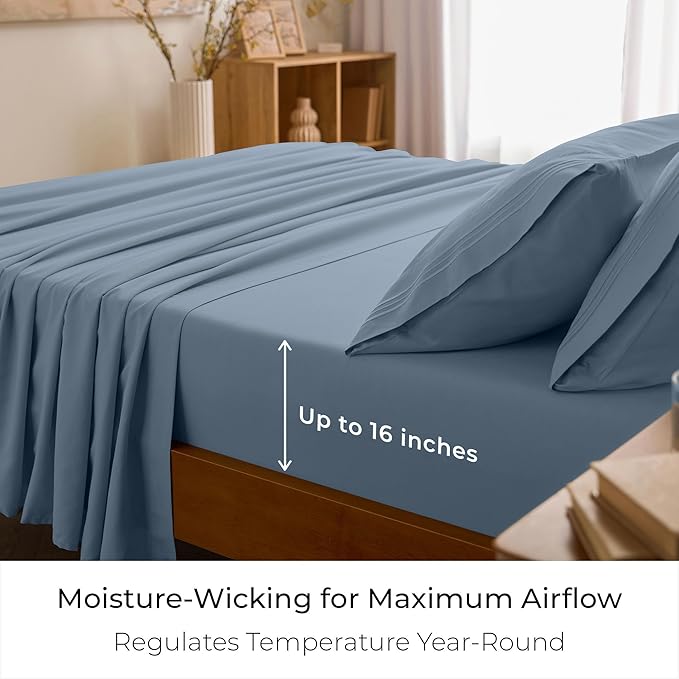 Mellanni Twin XL Sheet Set - 4-Piece Iconic Collection Bedding, (Including 2 Pillowcases), 16-Inch Deep Pocket, Easy Care, Extra Soft, Cooling Sheets, Brushed Microfiber - Blue Hydrangea