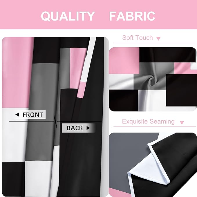 Pink 100% Blackout Curtains for Bedroom 45 inch Length 2 Panels Set Grey Modern Abstract Geometric Black Out Curtains Insulated Room Darkening Window Drapes for Living Room, 52Wx45L