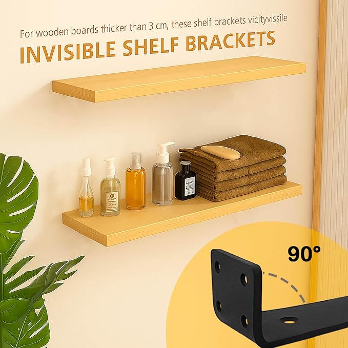 Floating Shelf Bracket 6 Inch of 8 Pack Heavy Duty Shelf Brackets Black Coated Metal L Bracket Wall Shelf Support DIY Brackets with 1/5 Inch Thick and 160 LBS Load Capacity