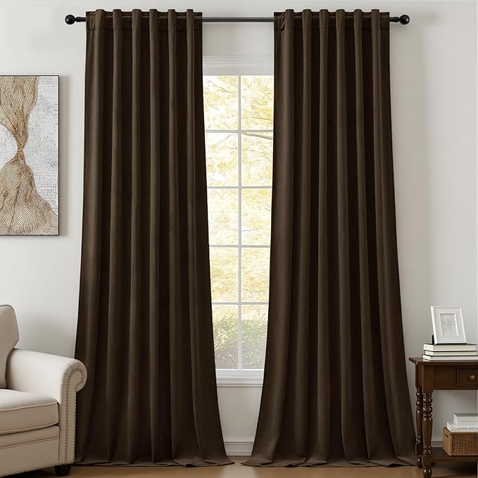 AUSSPVOCT Brown Velvet Curtains 84 Inches for Bedroom, Room Darkening Drapes Super Soft Elegant Thermal Insulated Soundproof Window Curtains for Living Room, Back Tab Rod Pocket, W52 x L84, 2 Panels