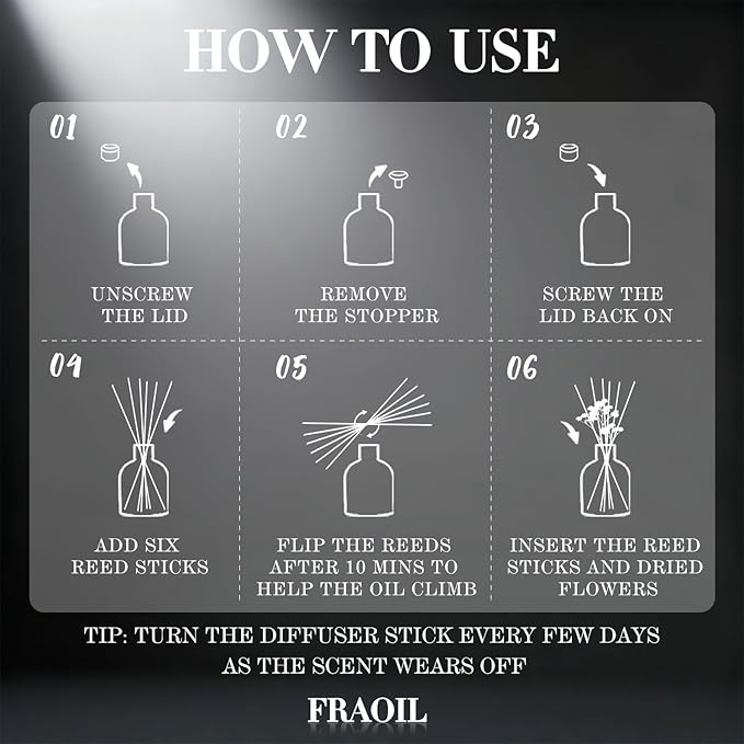 Cashmere Vanilla Reed Diffuser, Reed Diffuser Set 6.7 fl oz (200 ml) with 6 Reed Sticks, Home Fragrance Reed Diffuser for Bathroom Shelf House Bedroom Office Decor