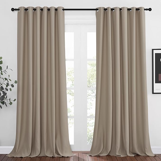 NICETOWN Room Darkening Curtain Panels - Home Fashion Ring Top Thermal Insulated Room Darkening Curtains for Bedroom/Living Room (2 Panels, 80" Wide by 95" Long, Taupe)