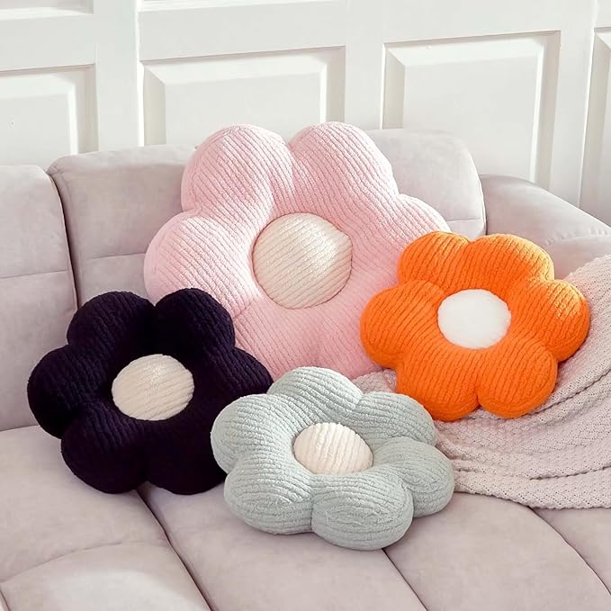 Kcvvcr Flower Pillow, Cute Daisy Decorative Pillow for Bed, Soft Home Decor Floor Seating Cushion (Orange, 14.9 Inches)