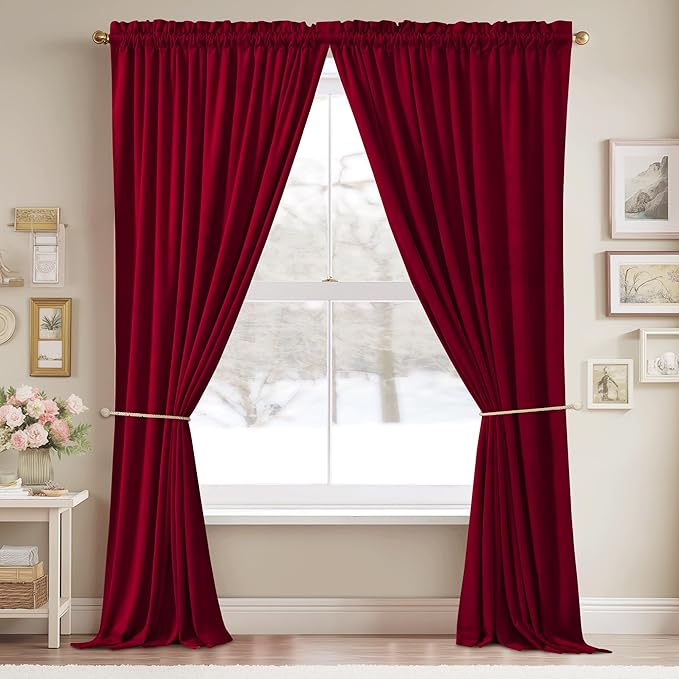 StangH Red Velvet Curtains 42 x 84 inches Luxury Thermal Insulated Doorway Room Dividers Christmas Holiday Home Decoration for Bedroom/Theater/Patio Door, W42 x L84, 2 Panels