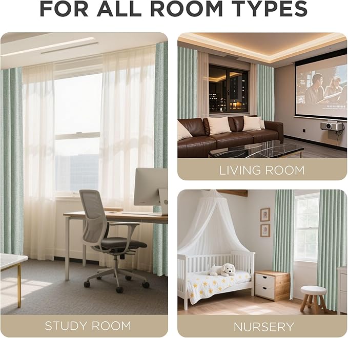 Joydeco Blackout Curtains for Bedroom - 100% Light Blocking 2 Panels Sage Green Drapes 37" W x 84" L, Thermal Insulated Room Darkening Curtains, Linen Textured for Living Room, Rod Pocket & Back Tabs