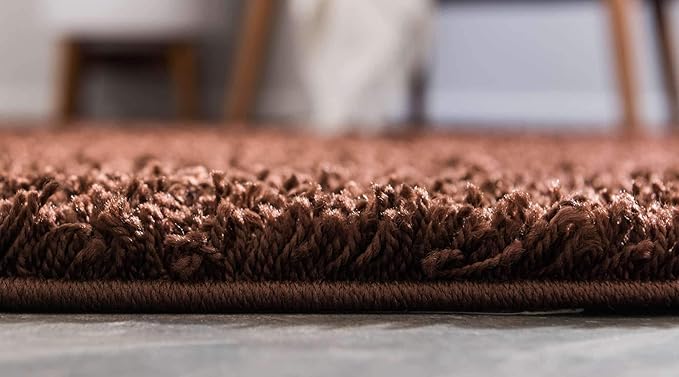 Unique Loom Solid Shag Collection Area Rug (9' x 12' 2" Rectangle Chocolate Brown)