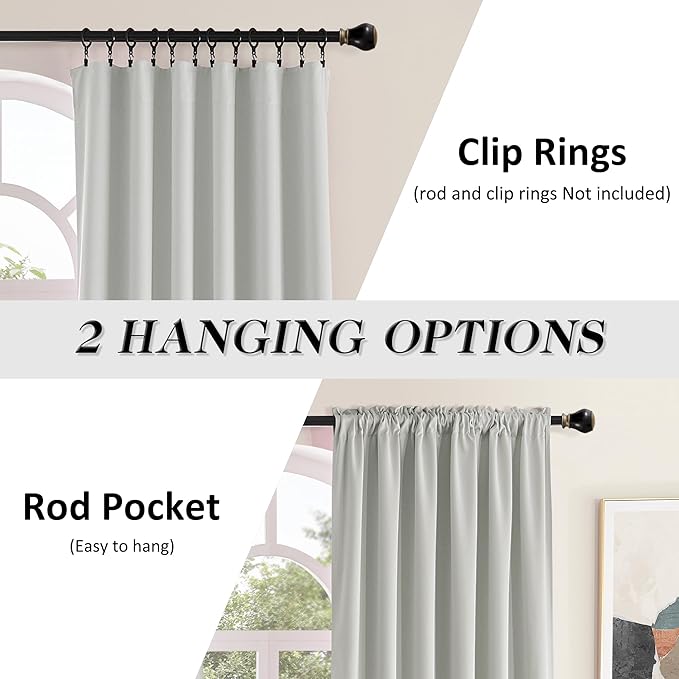 DONREN 108 Inch Length Light Grey Curtain Panels/Drapes for Living Room Solid Energy Efficient Room Darkening Bedroom Curtains Thermal Insulated W 60 x L108 inch