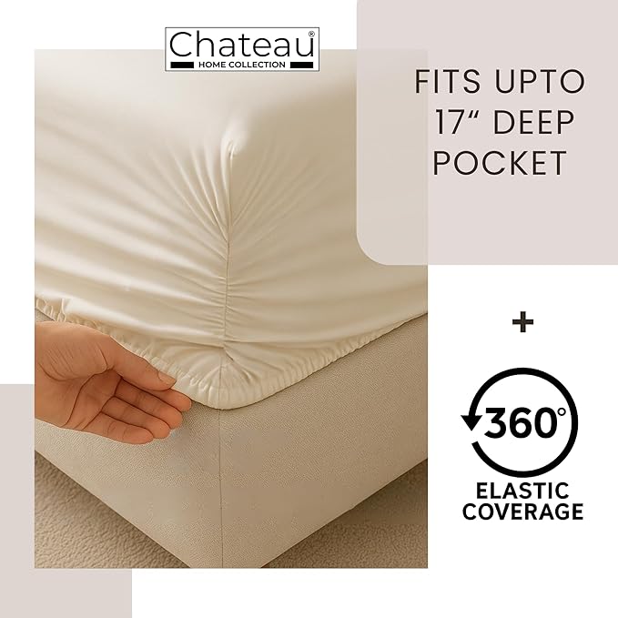 King Sheets Deep Pocket King Sheet Set, 100% Cotton Bed Sheets, 400 Thread Count 4 Pc Sateen Weave Luxury Bedding Sheet & Pillowcase Sets, Soft & Comfy Naturally Cool, No Pill Machine Washable- Ivory