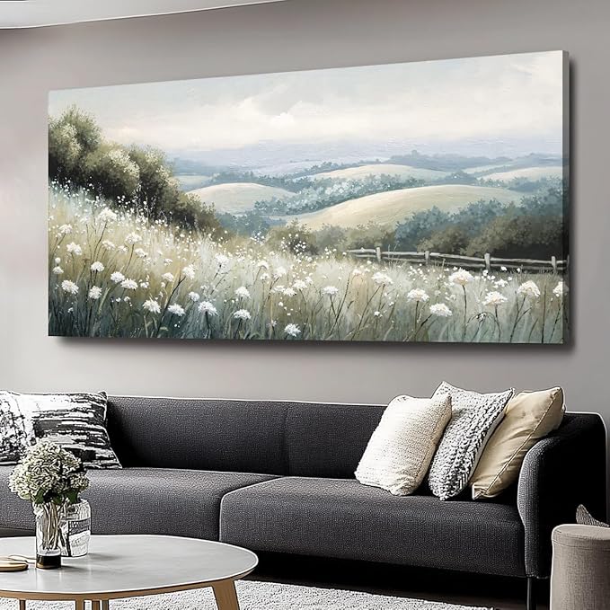 Sea of Flowers Canvas Wall Art - Modern landscape Paintings for Living Room, Bedroom Wall Decor, Framed Wall Art for Home or Office Decoration, Large wall Art 20"x40"(50CMx100CM)