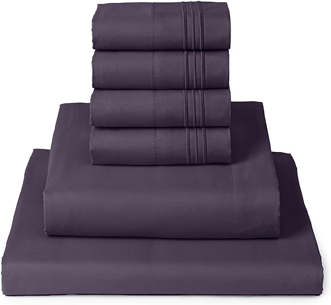 Mellanni California King Sheet Set - 6-Piece Iconic Collection Bedding, (Including 4 Pillowcases), 16-Inch Deep Pocket, Easy Care, Extra Soft, Cooling Sheets, Brushed Microfiber - Purple