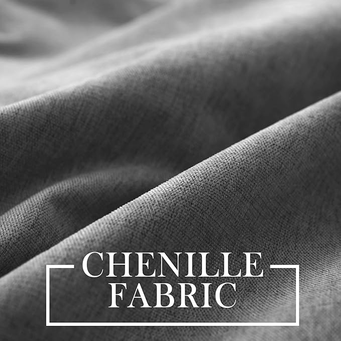 Macochico 100% Blackout Chenille Curtains for Living Room Classic Chenille Window Curtain Panels Thermal Drapes for Bedroom Hotel Grommet Curtains with Tieback Dark Grey 84" Wx96 L 1 Panel