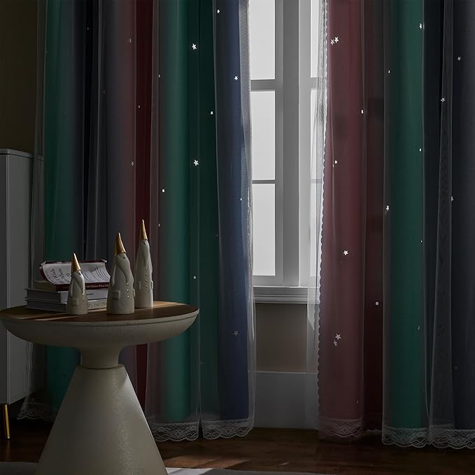 XiDi Curtains for Bedroom Decor, Rainbow Pinkgreen grey52/45