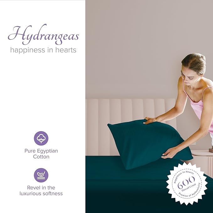 Carressa Linen 100% Egyptian Cotton Pillow Cases Set of 2-600 Thread Count Teal Standard/Queen Pillowcase for Sleeping, Soft, Silky Sateen Weave Bed Pillow Cover, Extra Long Staple Pillowcases
