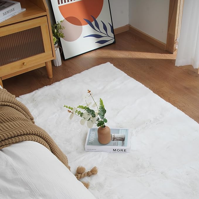 Latepis Washable Rugs 3x5 White Fluffy Shag Rug Shaggy Rug for Living Room Super Soft Area Rugs for Bedroom Nursery