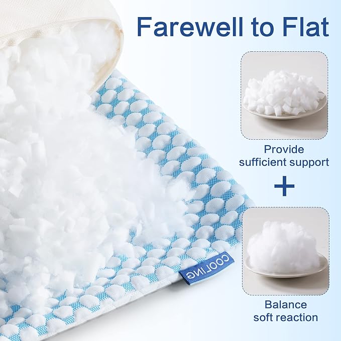 EASELAND Firm Pillow Shredded Memory Foam(Adjustable Loft), Cooling Breathable for Sleeping Standard Size 2 Pack