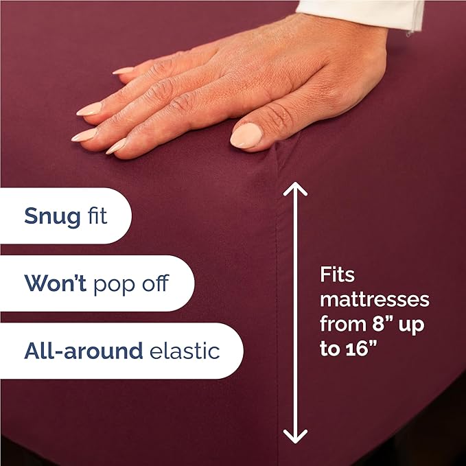 Twin XL 4 Piece Sheet Set - Cooling, Comfy & Breathable - Hotel Luxury Bedding, Includes Fitted Sheet for Women, Men, Kids & Teens - 1 Flat, 1 Fitted Sheet, 2 Pillowcases with Deep Pockets - Burgundy