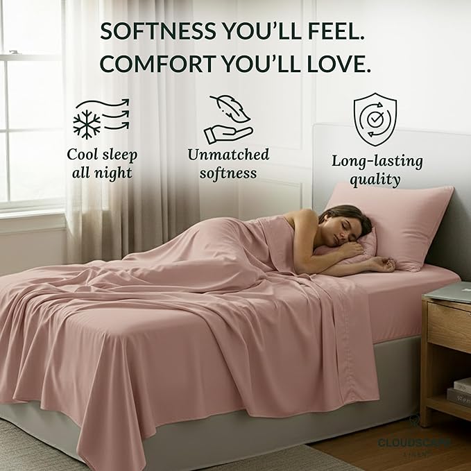 Egyptian Cotton Twin XL Size Sheets Set, 4 Sepia Rose