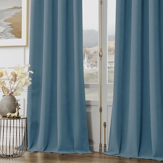 Joydeco Greyish Blue Velvet Curtains 108 Inches 2 Panels,Luxury Thermal Insulated Soft Curtains for Bedroom & Living Room, Room Darkening Velvet Drapes, Rod Pocket (52W x 108L)