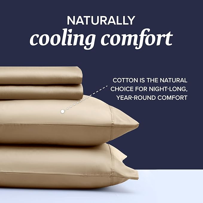 Beckham Hotel Collection Cal King Sheet Set 100% Cotton, 500TC Luxury Sateen Bedding, 16” Deep Pocket, Moisture-Wicking, 4-Piece, Sand