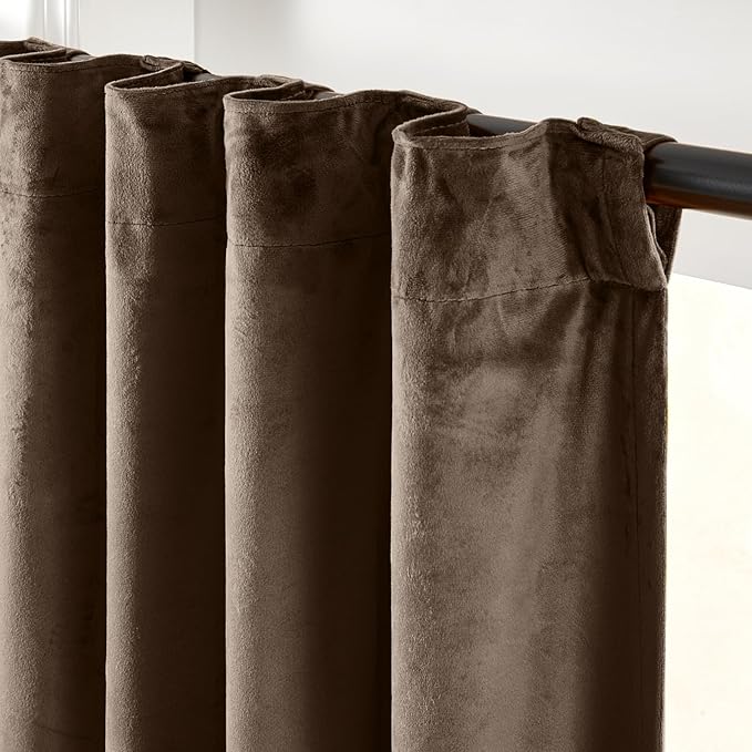 Lazzzy Dark Brown Blackout Velvet Curtains 96 Inches Long Thermal Insulated Blackout Curtain Drapes Luxury Back Tab Window Treatments for Bedroom Living Room 2 Panels, 52 x 96 Inch, Truffle