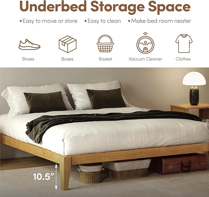 Thor Premium Solid Wood Bed Frame King, Platform Bed, Japanese Joinery Bed Frame, Wood Slat Support, No Box Spring Needed, Easy Assembly, Minimalist & Modern Style (Midnight Charcoal)