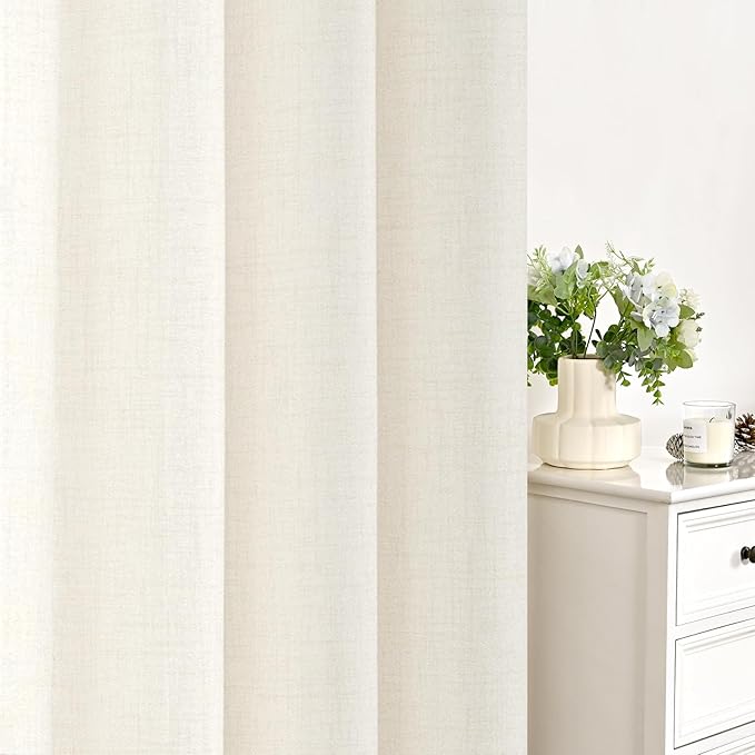 YoungsTex Ivory Linen Curtains 63 Inch Length for Living Room Window, Light Filtering Drapes Rustic Semi Sheer with Bronze Grommet Privacy for Bedroom Farmhouse Decorative, 52 x 63 Inch, 2 Panels