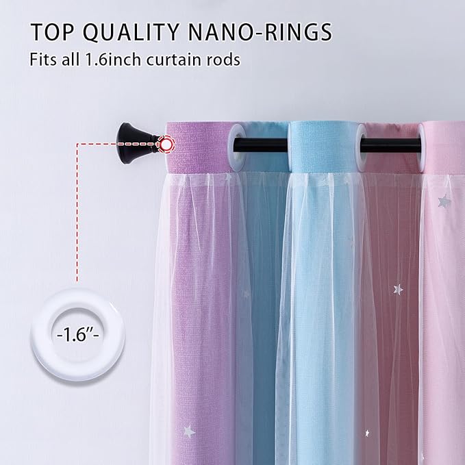 XiDi Dream Star Blackout Curtains for Kids Rooms Girl Princess Curtain for Daughter Bedroom Window (Pink Purple, W52 X L72)