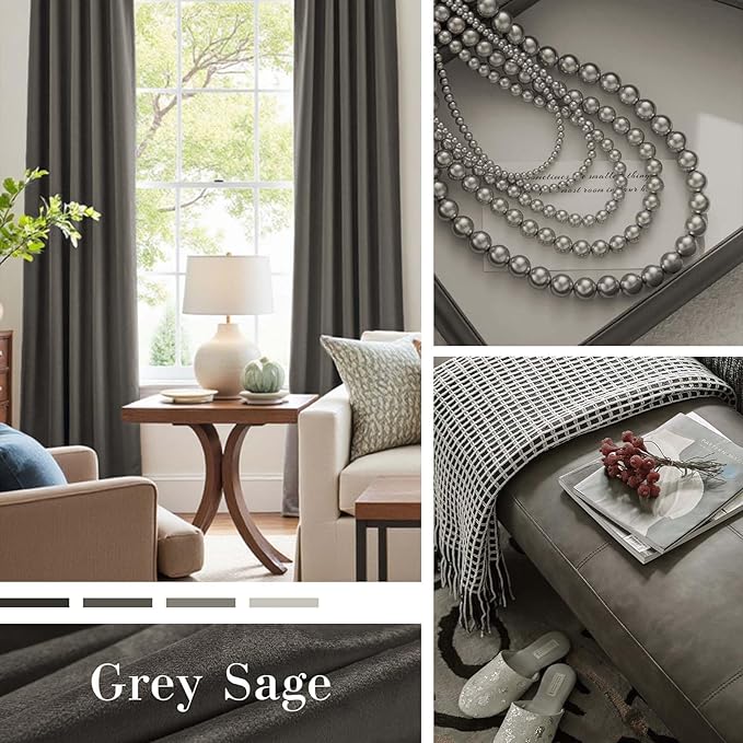 Lazzzy Velvet Blackout Curtains Thermal Insulated Room Window Drapes Super Soft Luxury Curtains for Living Room Bedroom Rod Pocket 2 Panels, Grey, 52" W x 108" L