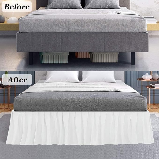 Rajlinen Ruffled Bed Skirt Twin, 12 Inch Drop Dust Ruffle with Split Corners, 100% Microfiber Bedskirt with Platform, Three-Sided Coverage Ruffled Gathering Design, Ivory