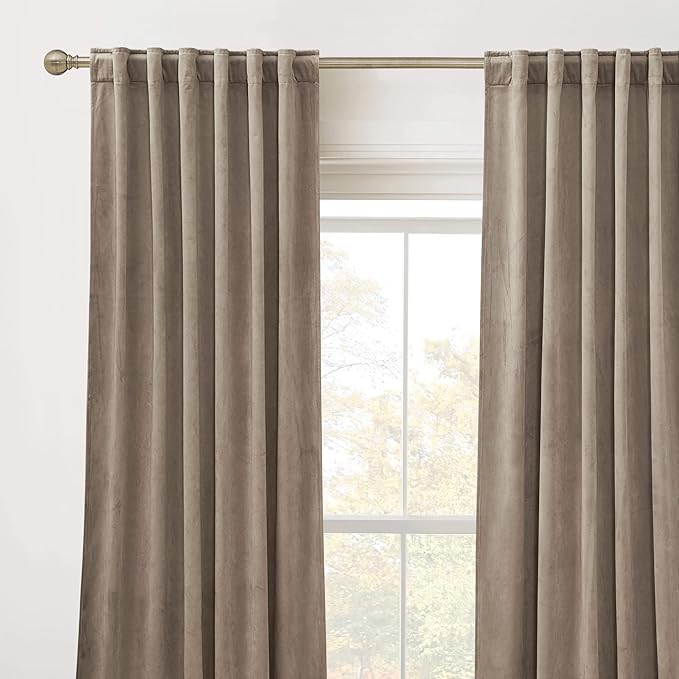 RYB Home Bedroom Curtains Heavy Velvet, Room Darkening Privacy Window Curtains Soft Durable Velvet Backdrops for Sliding Door Guest Room, Taupe, W52 x L120 inches, 2 Panels Set