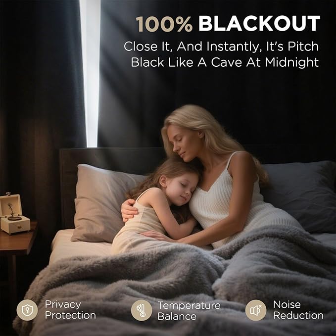 Joydeco Blackout Curtains 90 Inches Long 2 Panels Burg, Room Darkening Curtains for Bedroom, 100% Black Out Textured Thermal Drapes Privacy Protection 2 Panels Set(W52 x L90 Inch, Light Beige)