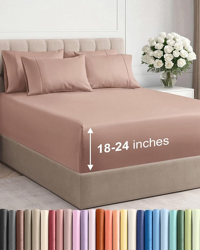 Extra Deep Queen Sheet Set - 6 Piece Breathable and Cooling Sheets - Hotel Luxury Bed Sheets Set - Easy & Secure Fit - Soft, Wrinkle Free and Comfy Sheets Set - Mauve Sheet Set with Extra Deep Pockets