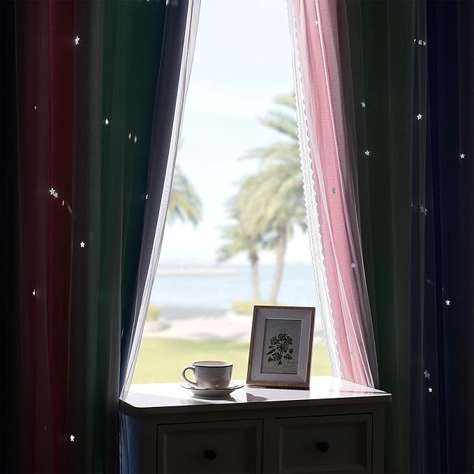 XiDi Curtains for Bedroom Decor, Rainbow Pink GreenBlue52/90/1